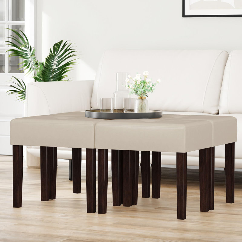 Tabouret de repose-pieds rectangulaire en cuir Nakendra, Beige, H 17,9 po x l 18,7 po x P 12,9 po