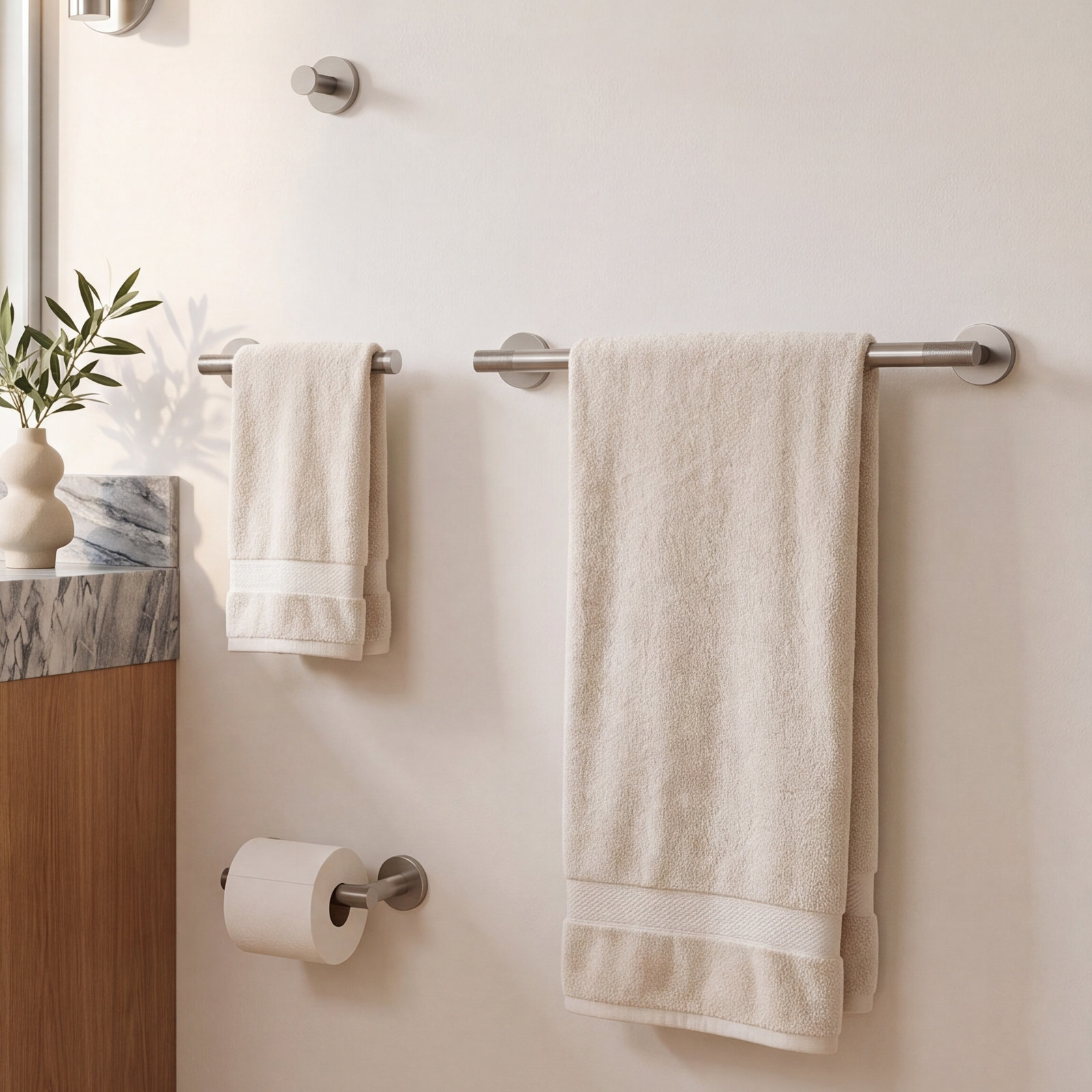 Knurled 4-Piece Stainless Steel Bath Hardware Set, Brushed Nickel