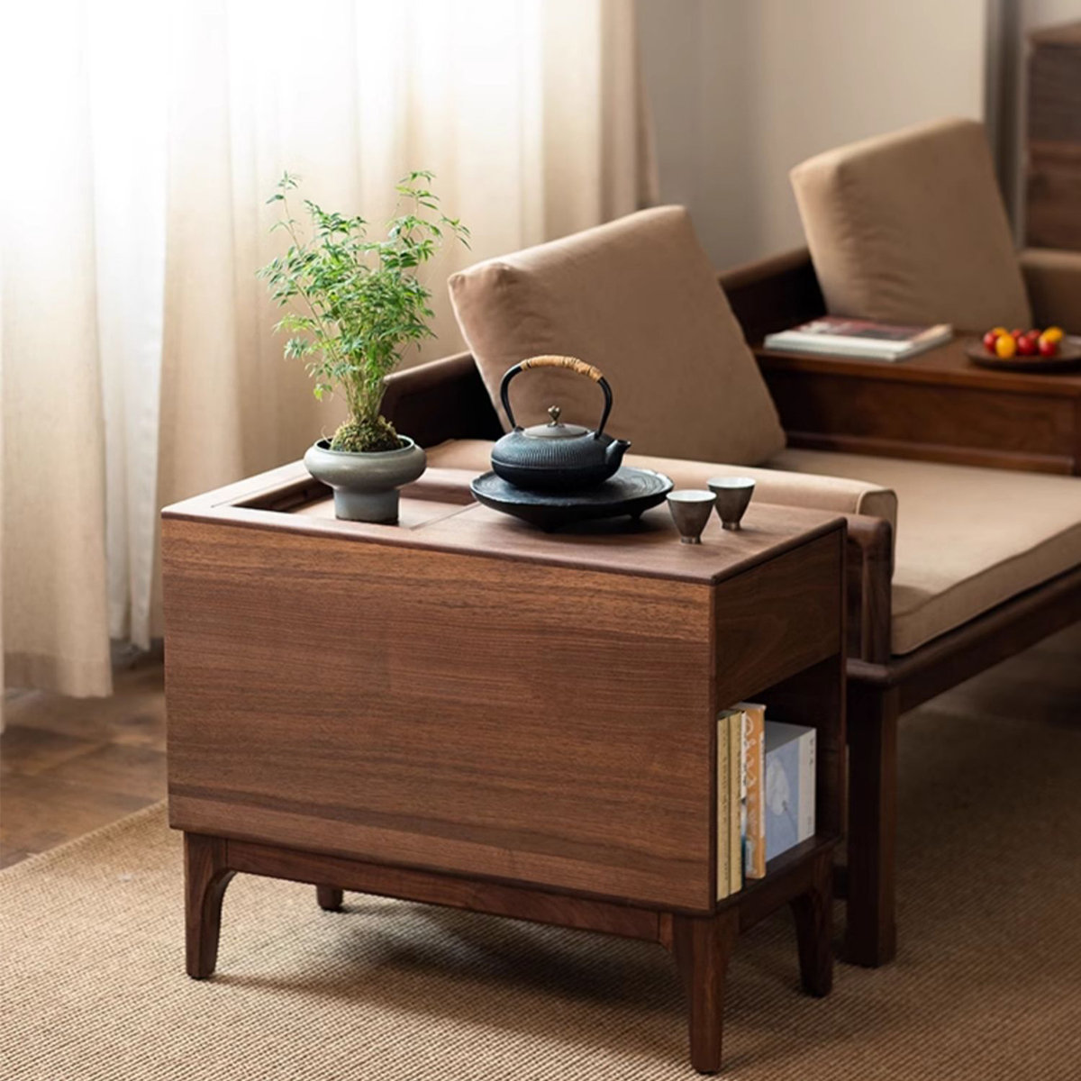 SINNOG Modern Minimalist Natural Black Walnut Wood Small Side Table ...