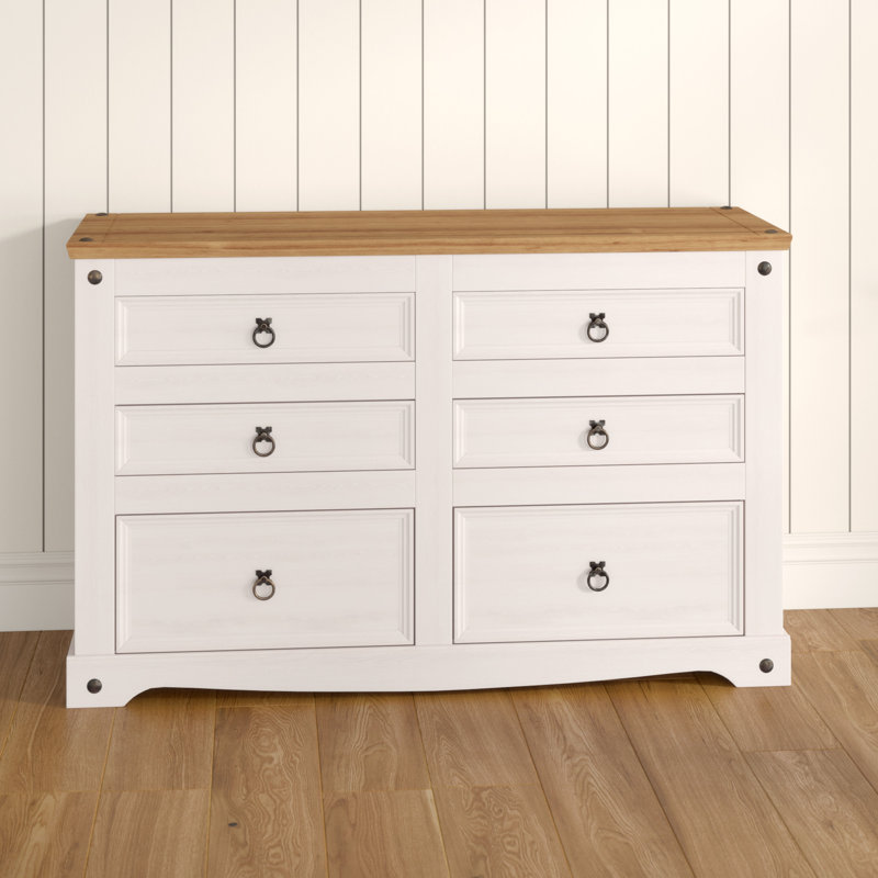 Choe 6 Drawer Chest, white and Antique wax, Corona design