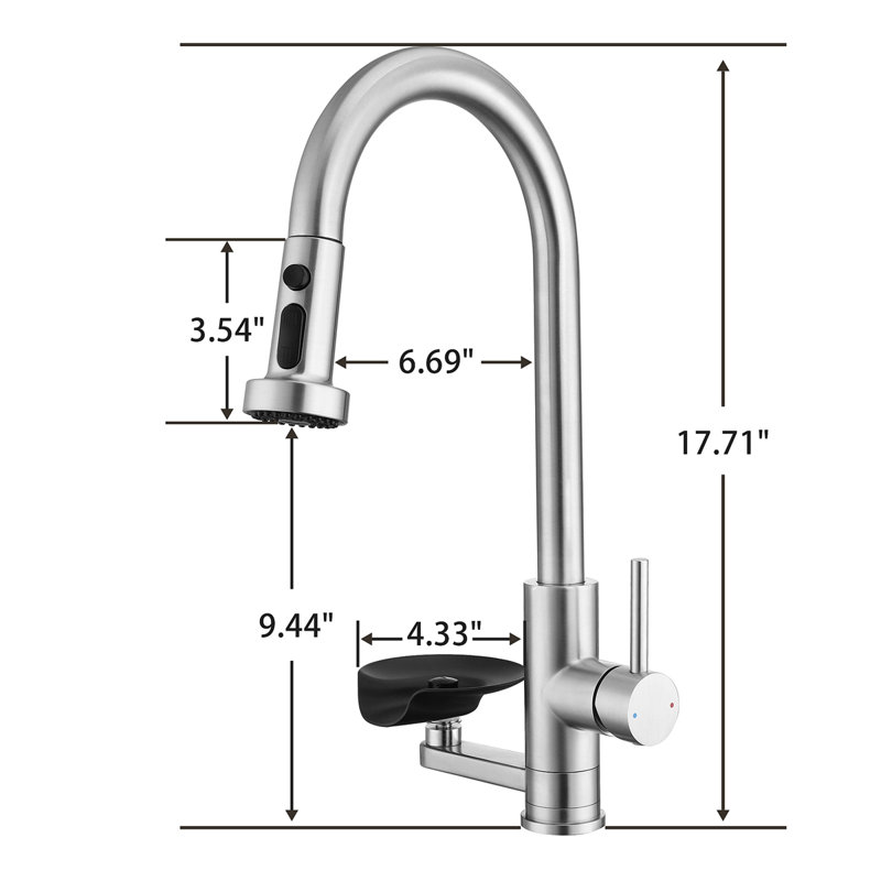 3-In-1 Kitchen Faucet With Press-Type Glass Rinser, High-Arc Pull-Down Sprayer Faucet, 3 Function Spray Mode, Finish, For Modern Kitchen Sink