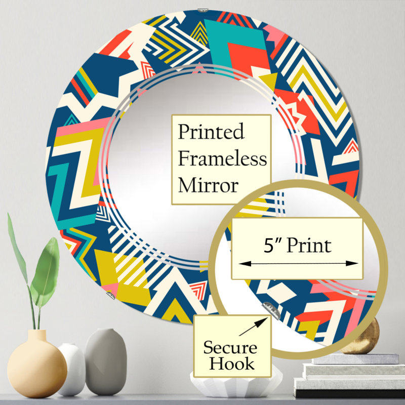 Éléments géométriques rétro multicolores I - miroir mural à motif rond, 24 po x 24 po