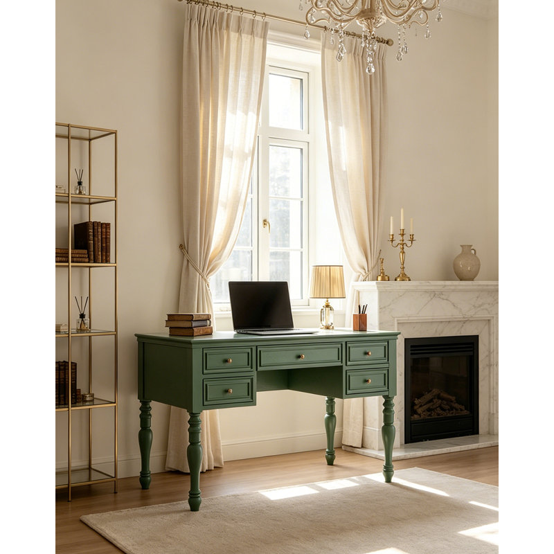 Bureau traditionnel en bois vert pour chambre, bureau à domicile et salle d'étude, H 30,51 po x l 55,12 po x P 23,62 po