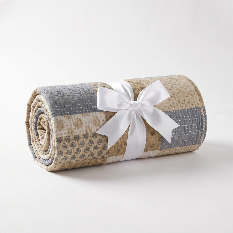 Jeté en coton Kantha Advika, Beige