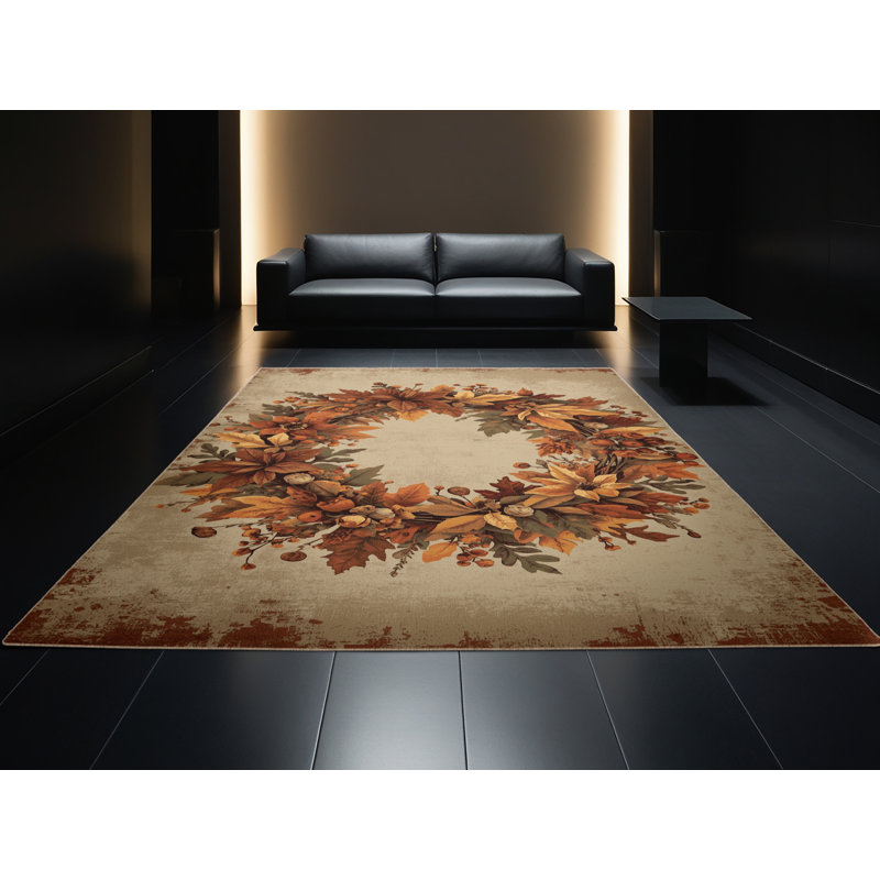 Machine Washable Adamek Thanksgiving Modern & Contemporary Abstract Rug in Beige – Beige Binding, 5x8