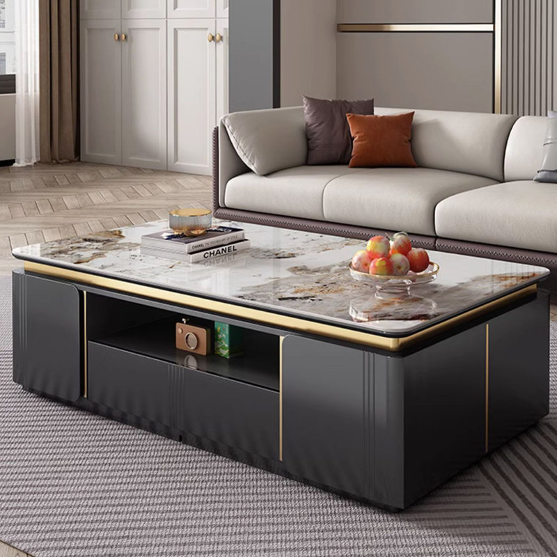 High-end modern rectangular rock table, 17.7" H x 63" L x 31.5" W, Gray