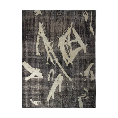 Handmade Modern Rug Gray Black Geometric Paint Strokes Pattern By Rug & Kilim