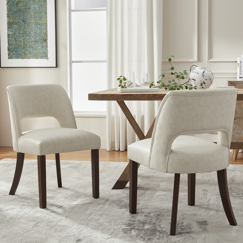 Chaise de salle à manger rembourrée en similicuir (ensemble de 2), Beige