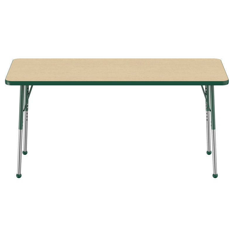 Table d'activité rectangulaire à hauteur réglable en forme de T, 24 po x 72 po, Érable / vert, Roulement à bille standard
