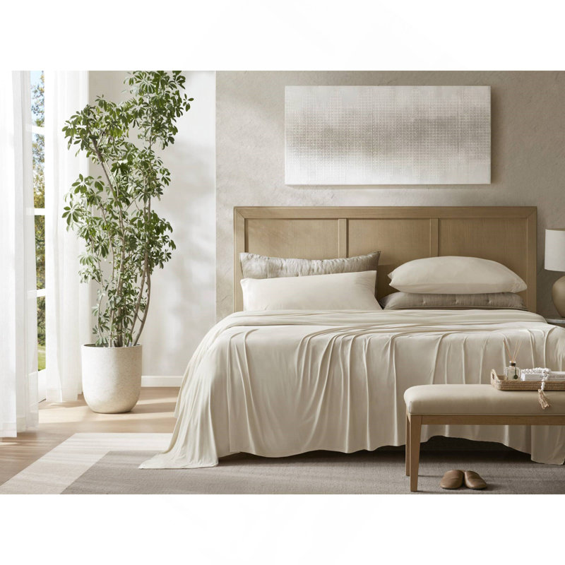 4-Piece Queen Stretch Jersey Sheet Set,Ivory
