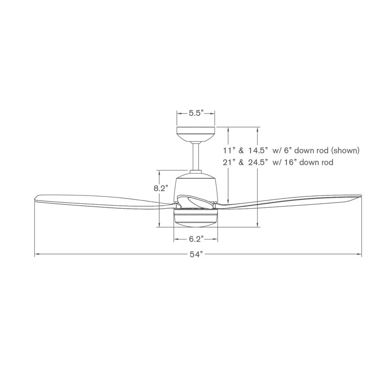 Arbor LED Downrod Ceiling Fan, Gloss White, Ebony, Wall/Remote Combo Controls