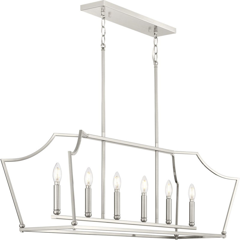 Ahkil 6 - Light Dimmable Kitchen Island Square / Rectangle Chandelier, Brushed Nickel