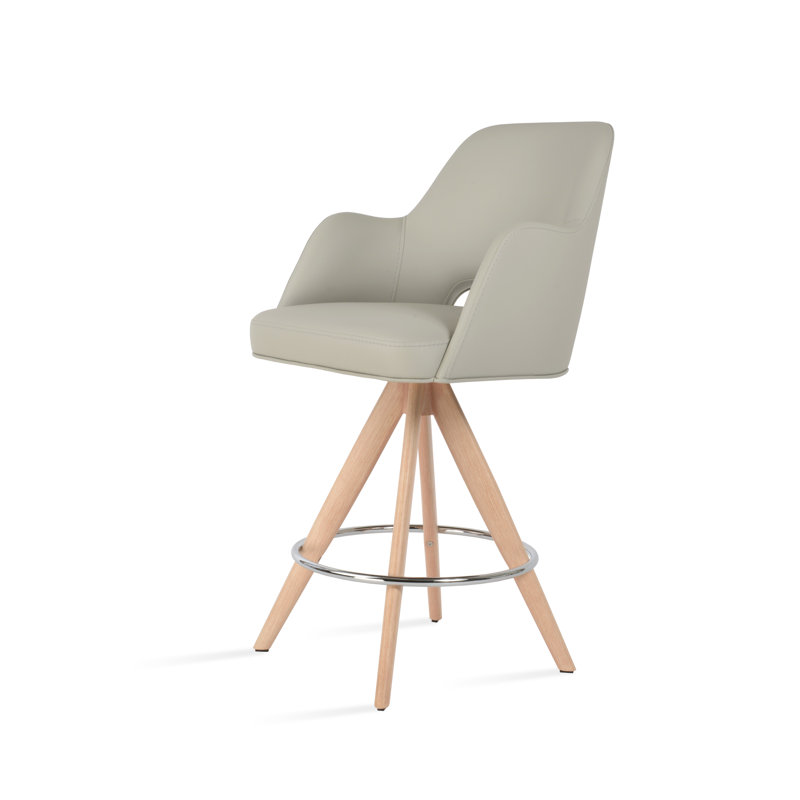 Tabouret de bar et de comptoir Marash Arm Pyramid, Naturel, Gris clair, Tabouret de bar (siège d'une hauteur de 29 po)