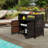 Outdoor Storage Cabinet With Acacia Wood Top, Wicker Bar Table With Two Doors & Shelf, 52.4 Gallon Capacity Pool Towel Storage For Patio, Backyard, Brown