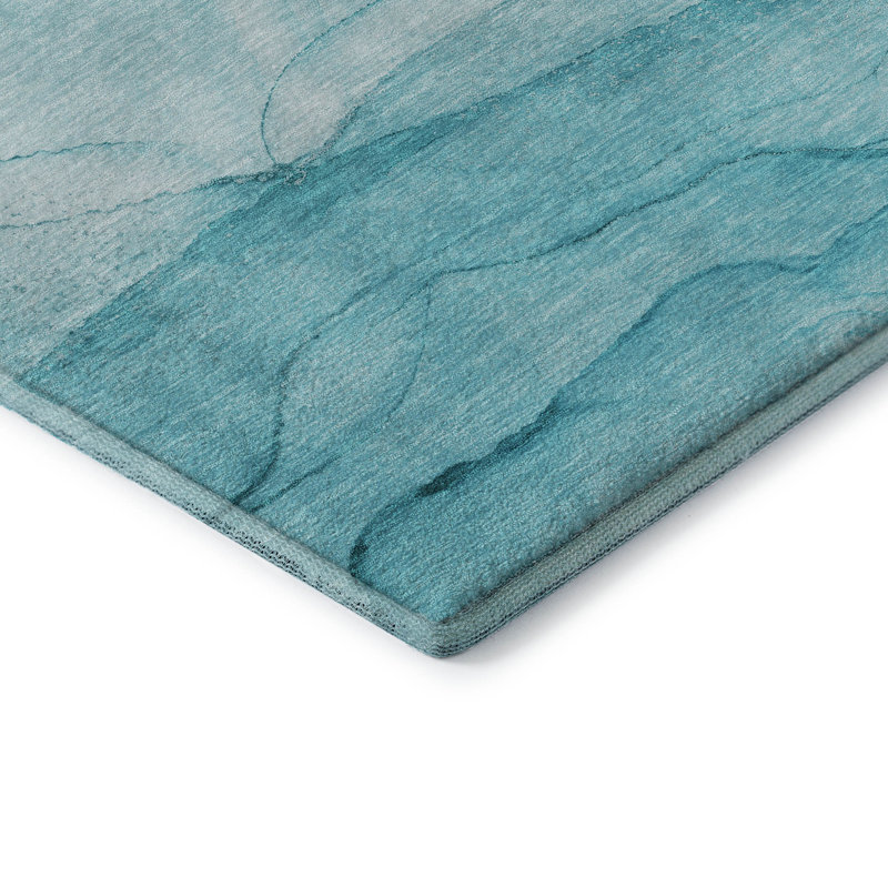 Tapis sarcelle de qualité supérieure lavable à la machine Cerrito AMF507, Rond 8 pi