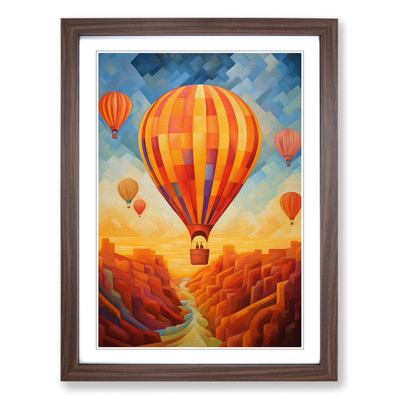 Hot Air Balloon Abstract No.2 - Single Picture Frame Print on Wood, Walnut Framed, 34cm H x 25cm W x 2cm D