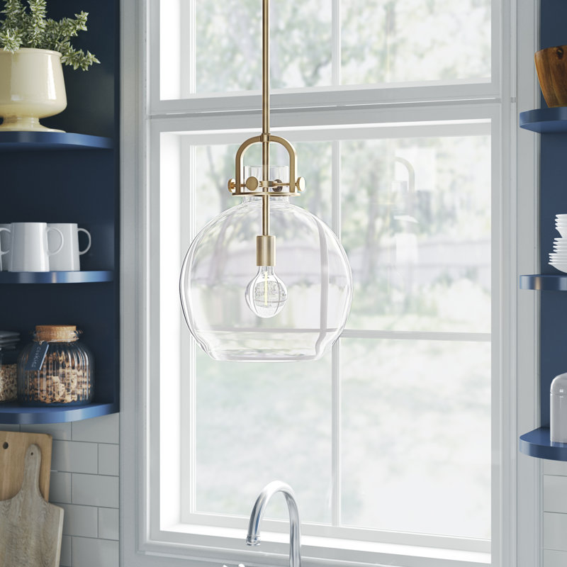 Borgen 1 - Light Single Pendant, Brushed Brass, 17" H x 14" W x 14" D, No Bulb Included