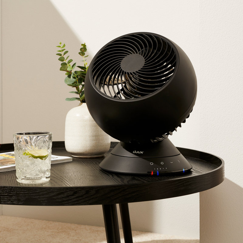 Duux Globe Table Fan with Remote Control. Quiet 33cm Oscillating, Desk Fan with 3 Speeds, Black