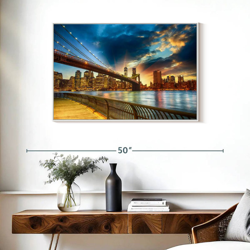 Spectaculaire coucher de soleil à Manhattan, Cadre flottant blanc, 37 po x 25 po