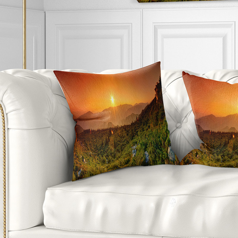 Coussin décoratif d’été abstrait en montagnes, 18 po x 18 po, Coussin décoratif