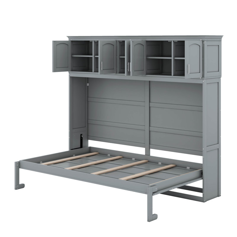 Murphy Bed Wwith Top Cabinets, Gray, Queen