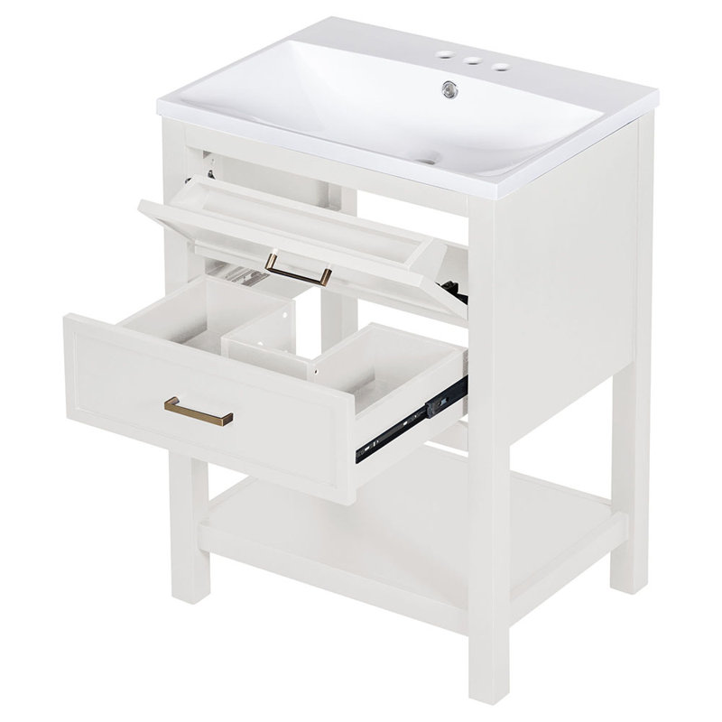 Meuble-lavabo de salle de bain moderne avec lavabo supérieur et 2 tiroirs, Blanc