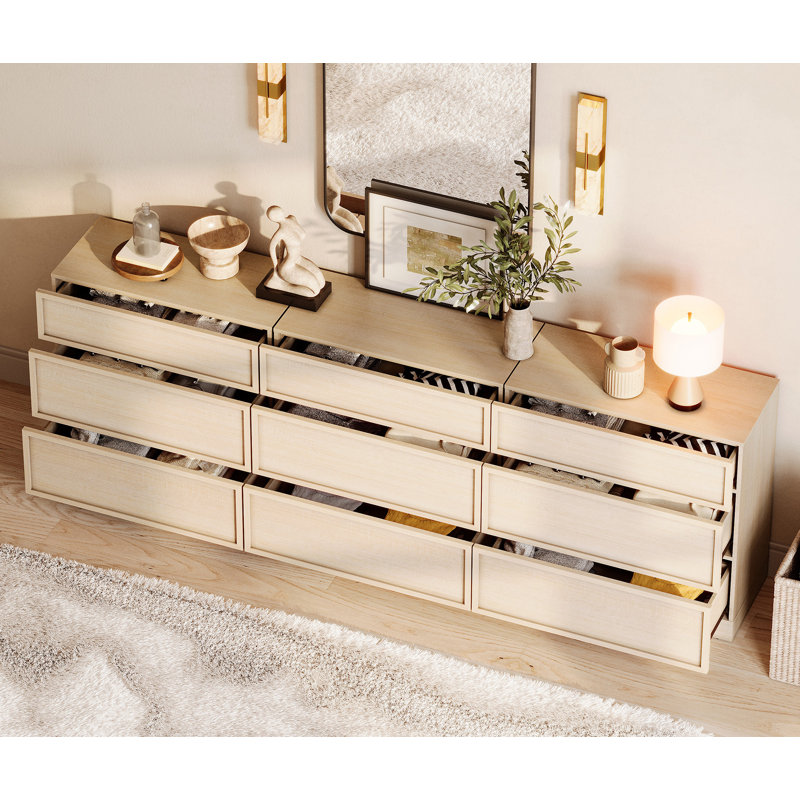 Commode moderne à 9 tiroirs en bois, commode de rangement sans poignée avec base de plancher solide, armoire de rangement minimaliste pour le salon de la chambre à coucher