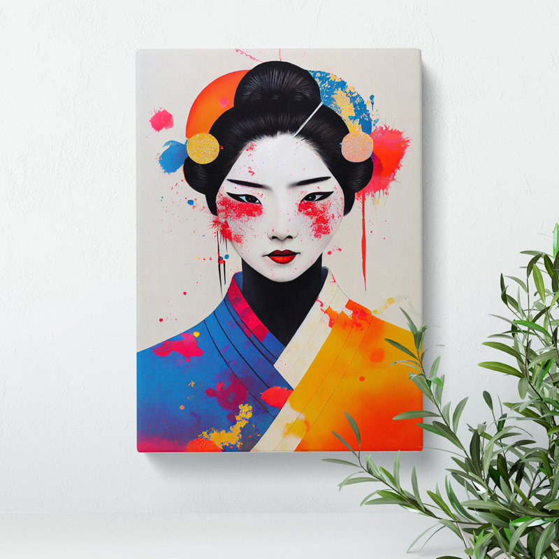 Paint Splashed Geisha No.5 - Wrapped Canvas, 50cm H x 35cm W x 3cm D