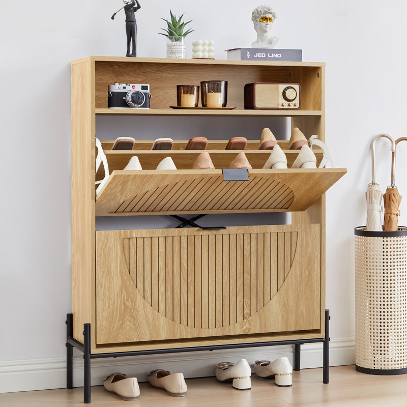 12 Pair Shoe Storage Cabinet, Yellow