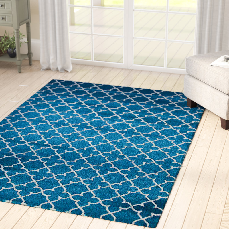 Tapis intérieur / extérieur turquoise Alanson, Rectangle 10 pi x 13 pi