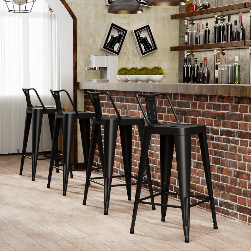 Counter Stool with Metal Frame, Bar Stool (30” Seat Height), Black