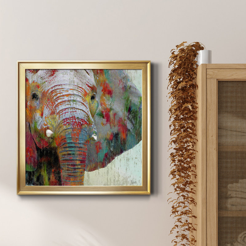 «Paint Splash Elephant», reproduction d'art graphique sur toile, Encadrement doré, H 34,5 po x l 34,5 po x P 1,5 po