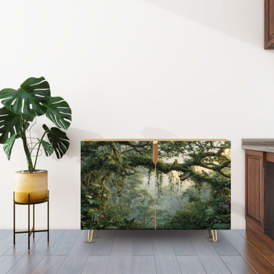 Sideboard Buffet Cabinet with Storage Ultra Realistic Jungle Rainforest Wall Poster Wildlife with 2 Doors for Living Room and Kitchen