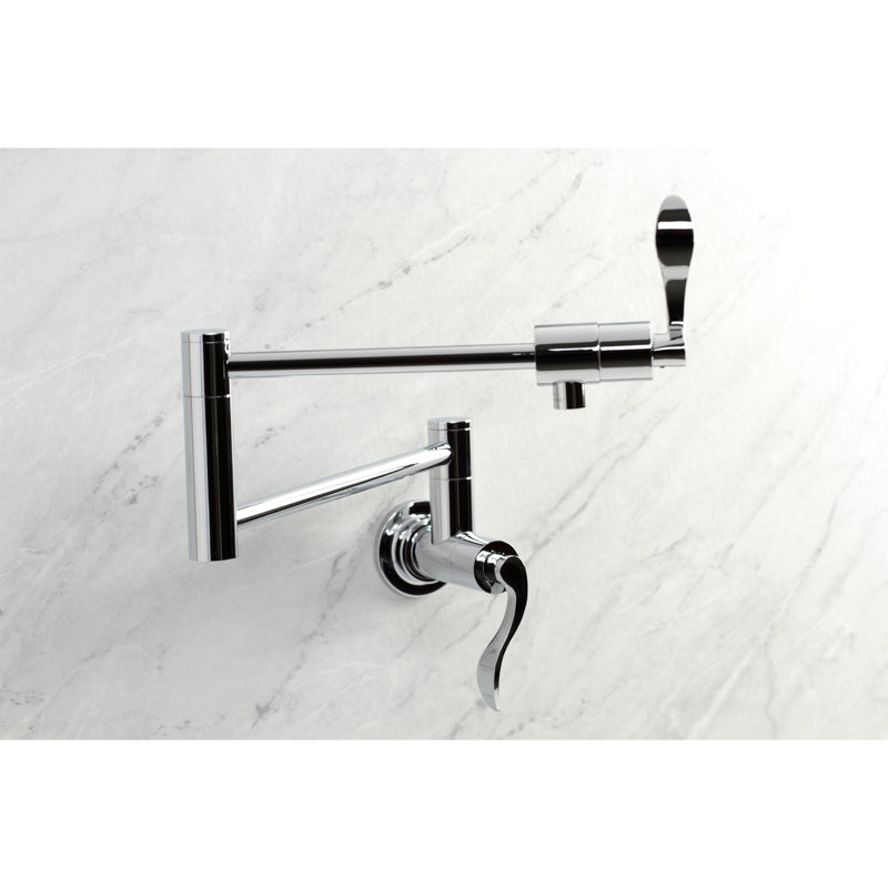 Kingston Brass NuWave Two-Handle 1-Hole Wall Mount Pot Filler Faucet, Polished Chrome