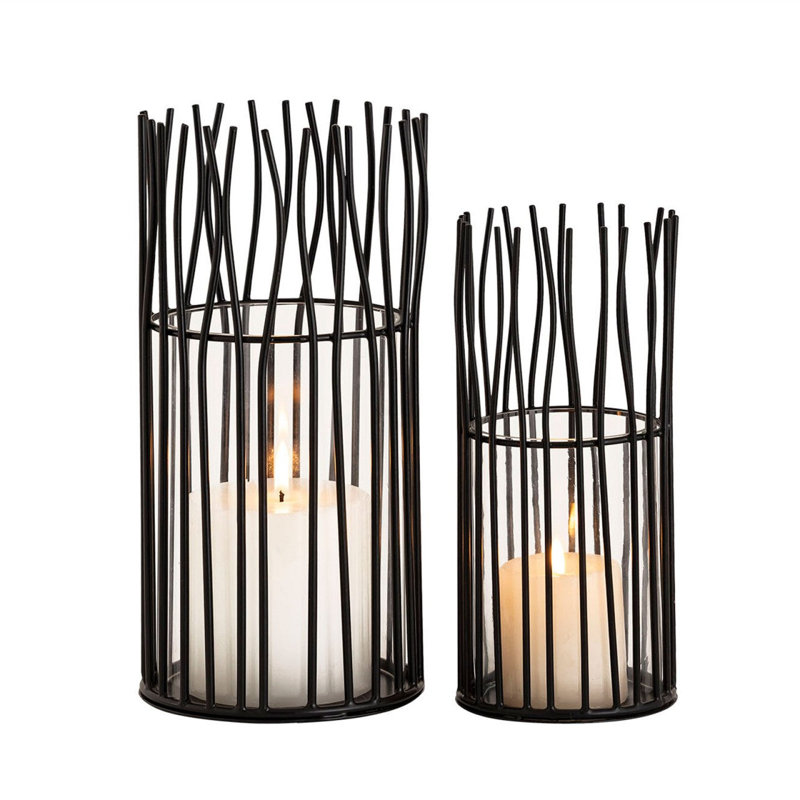 2 Piece Aluminum Tealight Holder Set, Black