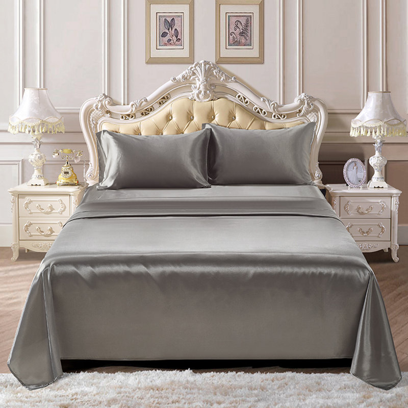 Ensemble de draps en satin, Gris, Très grand