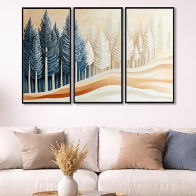 «Quiet Nordic Woodland - Forest Landscape», ensemble de 3 toiles encadrées