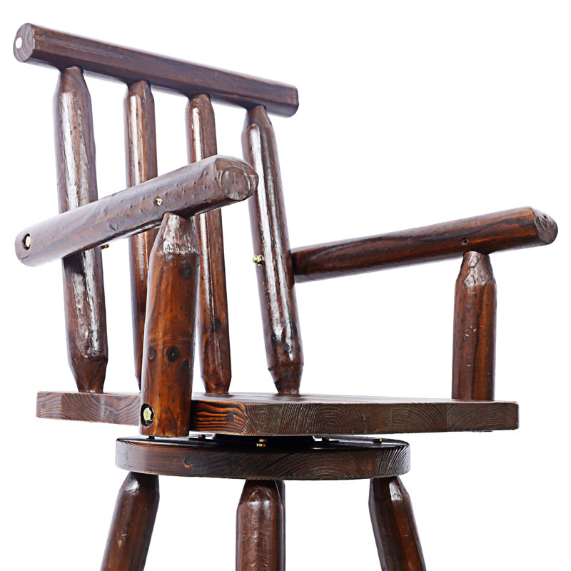Rustic Bar Stool - Fir Wood Construction, Brown