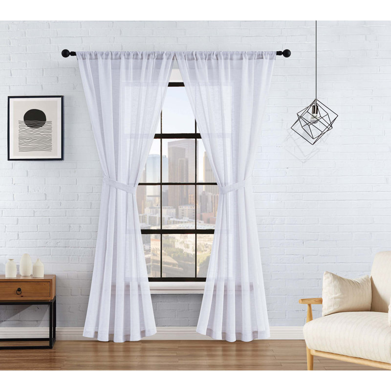 Paire de rideaux transparents synthétiques avec passe-tringle, Blanc, L 38 po x L 96 po