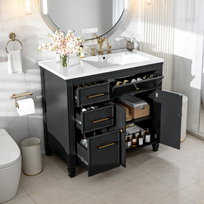 Meuble-lavabo de 36 pouces avec lavabo en céramique, un tiroir basculant et 3 tiroirs latéraux
