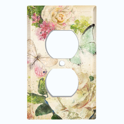 Flower Rose Butterfly 2 1 - Gang Duplex Outlet Standard Wall Plate