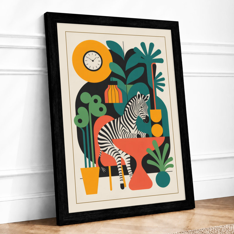 Zebra Among Botanicals Maximalist - Framed Print, A3 - 42.0 x 29.7 cm, Black