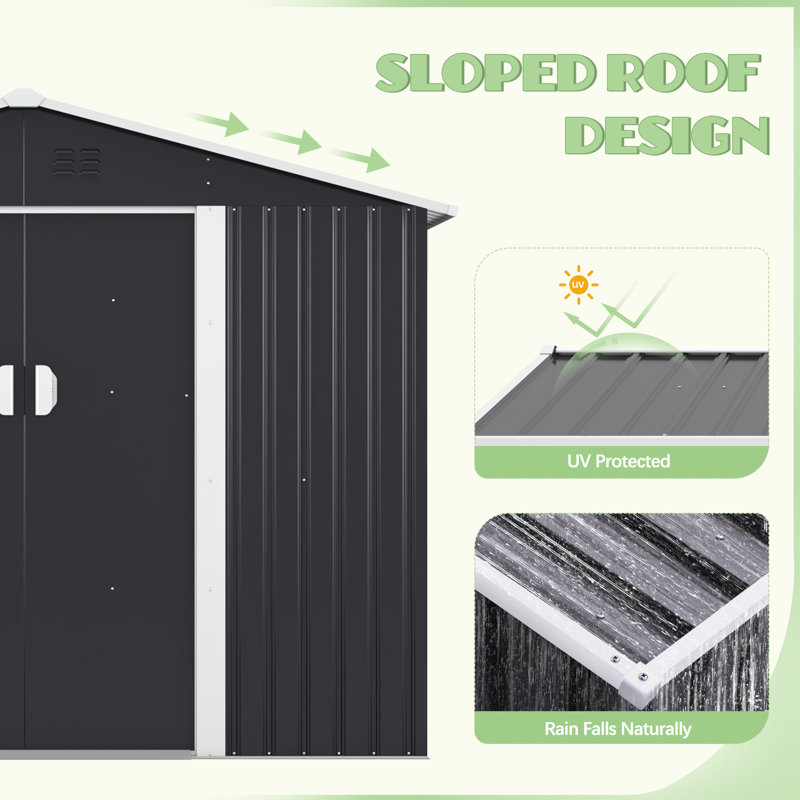 Dark Gray 8'x8' Metal Outdoor Storage Shed with Sliding Doors