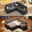 Canapé-lit modulaire en L escamotable avec rangement, revêtement en chenille gris foncé-1368914240