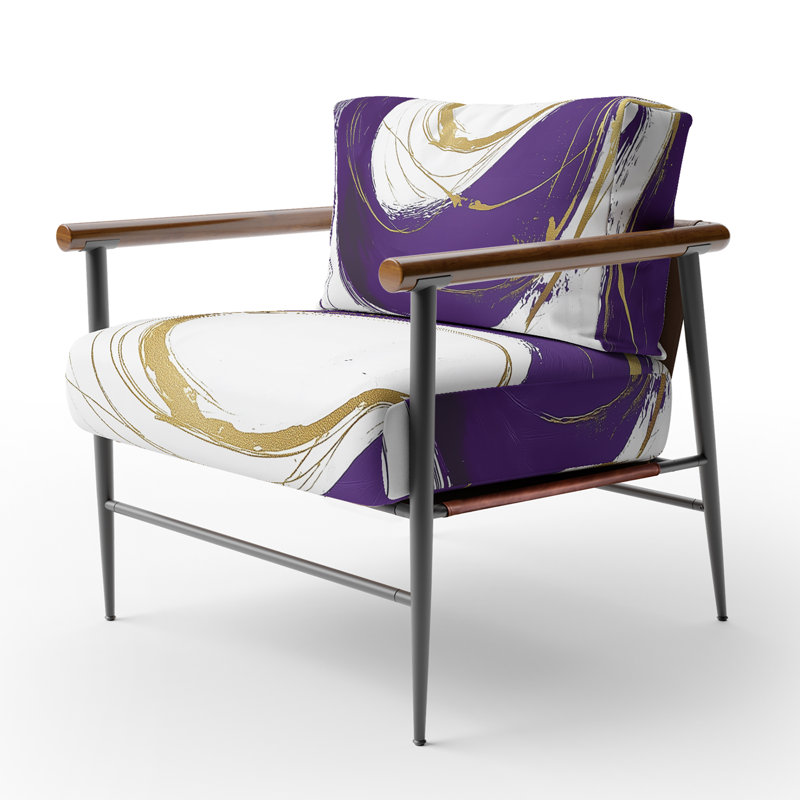 Tamerlane Gold Circle - Upholstered Modern Glam Accent Arm Chair, Black, Purple/White
