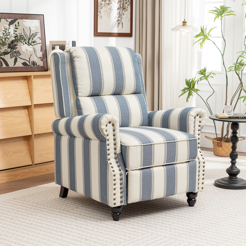 Upholstered Accent Chair, White/Blue