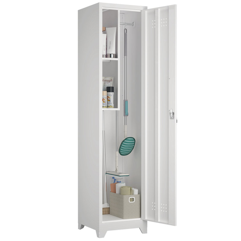 Armoire de rangement à balai en métal, Blanc