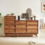 Brun, commode double 6 tiroirs, style rétro, design biseauté, commode
