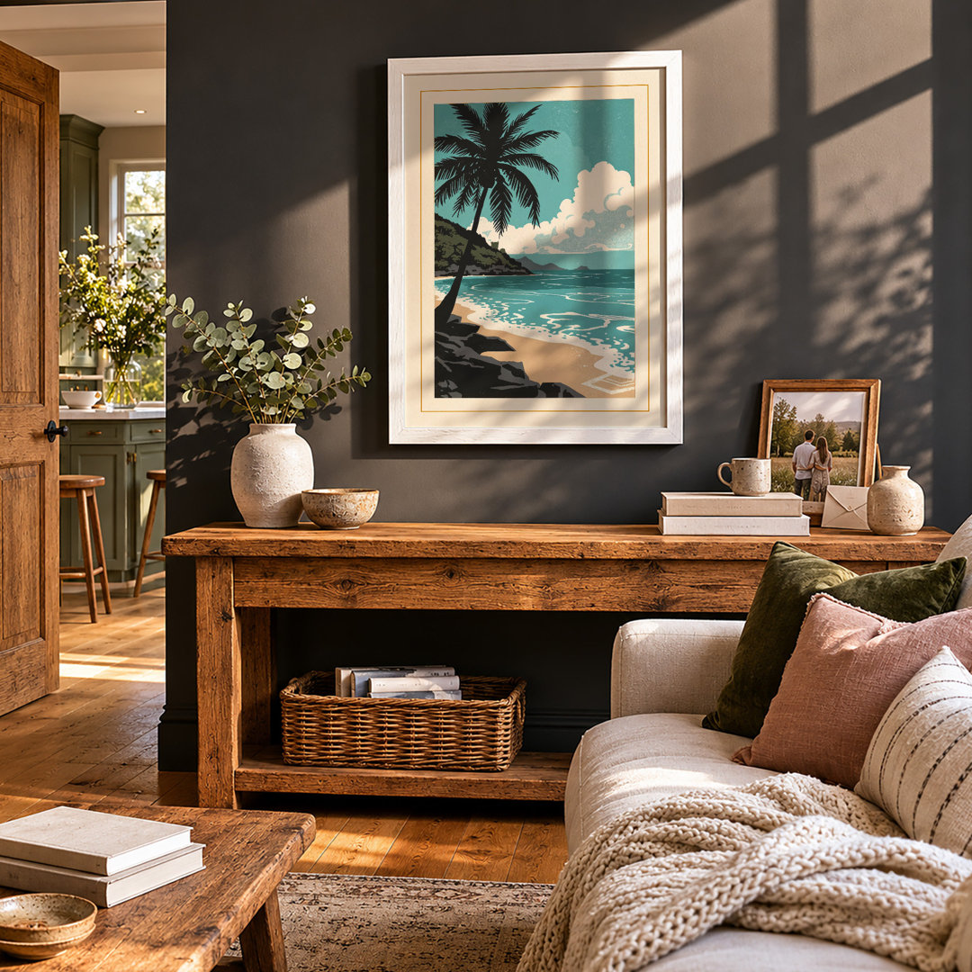 Tropical Palm at Dawn Coastal - Framed Print