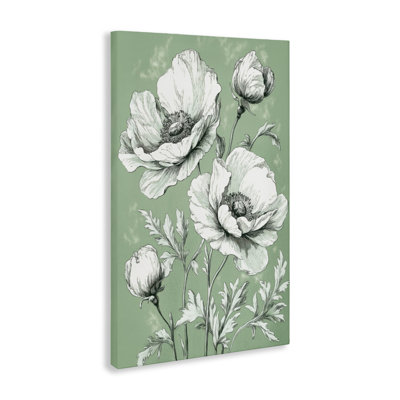 Toile à motif floral de coquelicots vert doux, design par Petal Prints Design